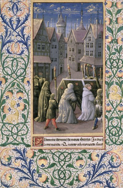 السيدة لات. QvI126 f.79v موكب الدفن ، من "كتاب ساعات لويس دورليانز" ، ١٤٦٩ بواسطة جان كولوم