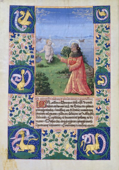 السيدة لات. QvI126 f.94v Louis of Orleans (1462-1515) يصلي قبل المسيح الطفل ، من كتاب ساعات Louis dOrleans ، 1469 بواسطة جان كولوم