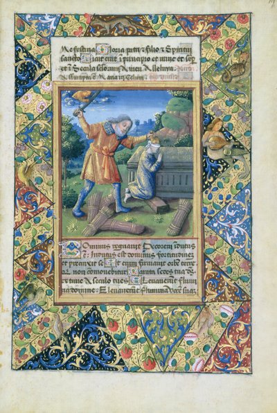 السيدة لات. QvI126 fol.19 ذبيحة إسحاق ، من كتاب ساعات لويس دورليانز ، ١٤٩٠ بواسطة جان كولوم