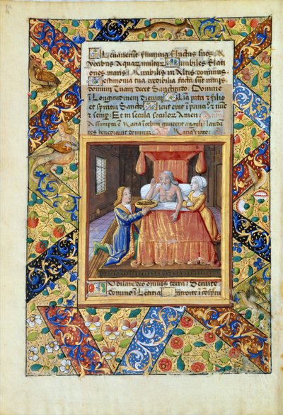 السيدة لات. QvI126 fol.19v إسحاق نعمة يعقوب ، من "كتاب ساعات لويس دورليانز" ، 1490 بواسطة جان كولوم