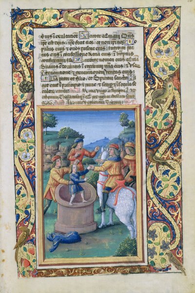 السيدة لات. QvI126 fol.20 جوزيف يتم استرداده من البئر وبيعه للإسماعيليين ، من كتاب ساعات لويس دورليانز ، 1490 بواسطة جان كولوم