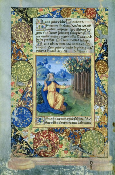 السيدة لات. QvI126 fol.25v موسى قبل الأدغال المحترقة ، من كتاب ساعات لويس دورليانز ، 1490 بواسطة جان كولوم