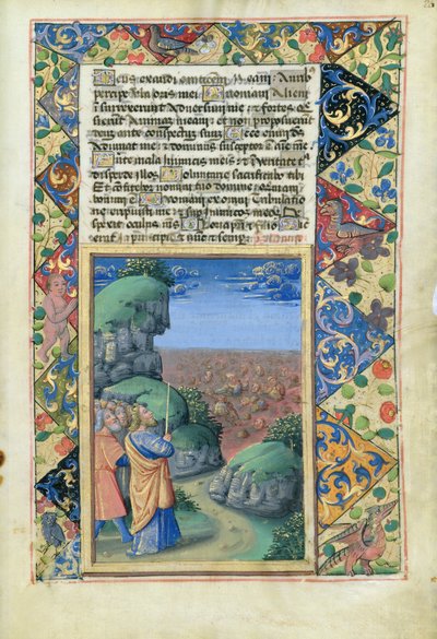 السيدة لات. QvI126 fol.26 موسى والإسرائيليون يشاهدون المصريين يغرقون في البحر ، من كتاب ساعات لويس دورليانز ، 1490 بواسطة جان كولوم