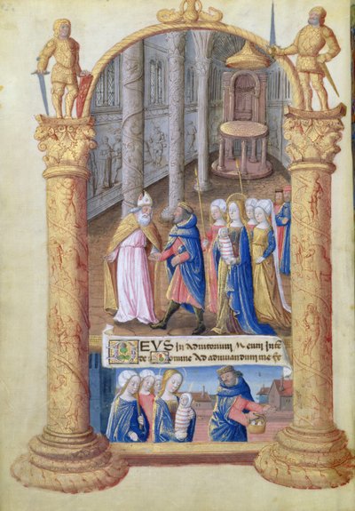 السيدة لات. QvI126 fol.33v عرض المسيح للطفل في المعبد ، من كتاب ساعات لويس دورليانز ، 1490 بواسطة جان كولوم