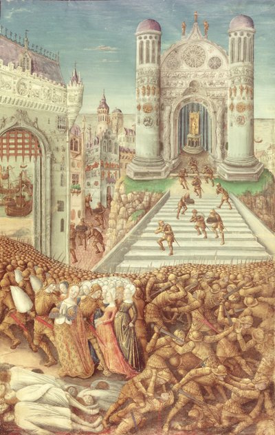 Nouv Acqu Fr 24920 fol.12 اختطاف هيلين من "تاريخ تدمير طروادة" ، ص 1500 بواسطة جان كولوم