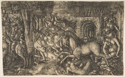 ملك يتبعه وحيد القرن ، من سلسلة يونيكورن ، كاليفورنيا. 1555. بواسطة جان دوفيه