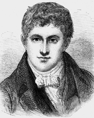 همفري ديفي (1778-1829) فيزيائي وكيميائي إنجليزي ، نقش بواسطة جان إدوارد دارجنت