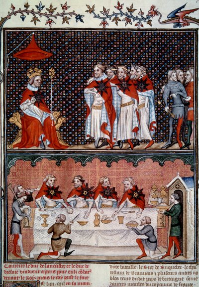 مؤسسة Ordre de l'Etoile بواسطة Jean le Bon (1319-1364) ومأدبة في 1352 مصغرة من "" Les grandes Chronicles de France "لجين فوكيه (1420-1481) 1455-1460 Paris، BN بواسطة جان فوكيه