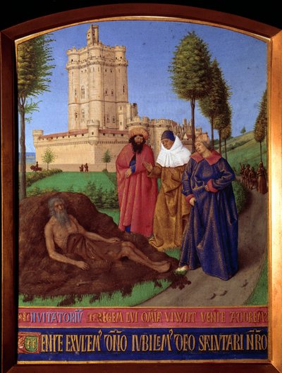 أيوب على كومة روثه ، غارقة في كل المصائب المصغرة في "" Les Heures d'Etienne Chevalier "" لجين فوكيه (1420-1481) بواسطة جان فوكيه