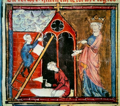 لويس السادس لو غروس (1081-1137) أشرف على تشييد مبنى. صورة مصغرة في "" Grandes chroniques de france "لجين فوكيه (1420-1481) بواسطة جان فوكيه