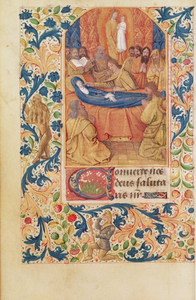 Ms Latin 13305 fol.88v وفاة العذراء ، من "Heures a l&39;Usage de Rome" ، c.1465 بواسطة جان فوكيه