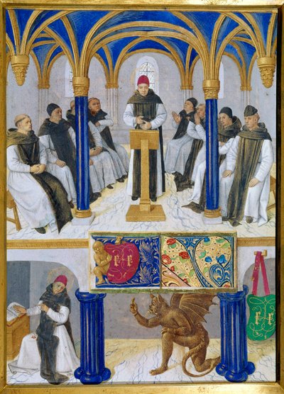 تمثيل القديس برنارد من كليرفو (سان برناردو دي شيارافال) (1090-1153) معلم وخيمة بواسطة الشيطان المصغر مأخوذ من "كتاب ساعات إتيان شوفالييه" لجان فوكيه (1420-1477 / 1481) بواسطة جان فوكيه