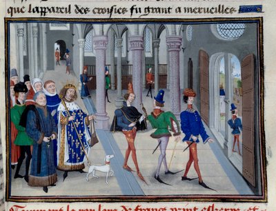 الملك سانت لويس (لويس التاسع (1214-1270) يعتزم مغادرة ما وراء البحار "" صورة مصغرة من "Les Grandes Chronicles" لجين فوكيه (1420-1481) ، باريس ، مكتبة الأرسنال بواسطة جان فوكيه