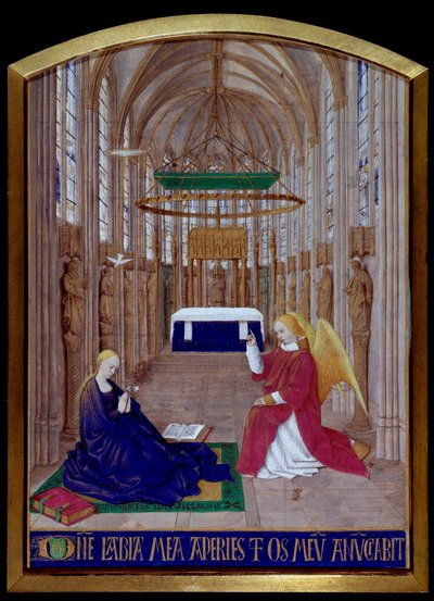 البشارة المصغرة مأخوذة من "" كتاب ساعات إتيان شوفالييه "لجان فوكيه (1420-1477 / 1481) بواسطة جان فوكيه