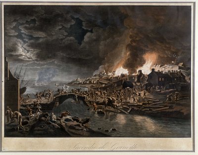 جرانفيل في ألسنة اللهب التي حاصرها Vendéans ، بناءً على لوحة من قبل J. François Hue ، ج. 1800. بواسطة جان فرانسوا هوي