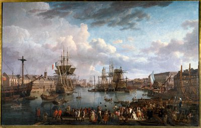 منظر لميناء بريست في القرن الثامن عشر لوحة رسمها جان فرانسوا هيو (1751-1823) القرن الثامن عشر بواسطة جان فرانسوا هوي