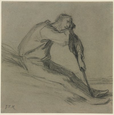 فلاح جالس يستريح على معزقة بواسطة Jean-Francois Millet