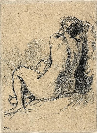 دراسة: امرأة عارية تُرى من الخلف (الوجه) رسومات تخطيطية لفلاحين يعملون (الظهر) بواسطة Jean-Francois Millet