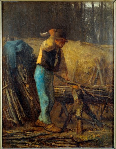 آلة تقطيع الخشب: رجل حطاب له منجل يقطع فروع شجرة إلى حزم. رسم جان فرانسوا ميليت (1814-1875) القرن التاسع عشر. 0،38 × 0،29 م بواسطة جان فرانسوا ميلت