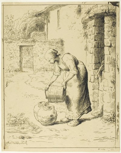 امرأة تفرغ سطلًا بواسطة Jean-Francois Millet
