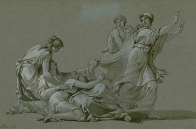 يتم تقديم الشباب والعوانس من أثينا كضحايا ذبيحة لمينوتور ، حوالي 1778. بواسطة جان فرانسوا بيير بيرون
