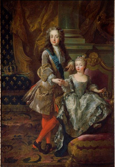 صورة للملك لويس الخامس عشر (1710-1774) وخطيبته ماري آن فيكتوار من إسبانيا (1718-1781) ، ابنة فيليب الخامس ملك إسبانيا لوحة رسمها جان فرانسوا دي تروي (1679-1752) حوالي عام 1724 فلورنسا ، قصر بيتي بواسطة جان فرانسوا دي تروي