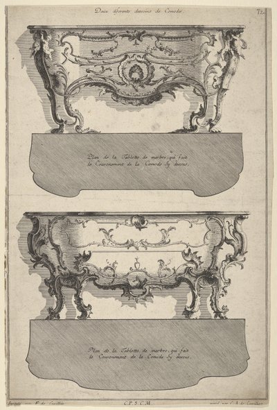 تصاميم لوحدتين من الكومود ، من "Livre de Different dessein de Comodes"، 1745-56 بواسطة كارل ألبرت من ليسبيليز