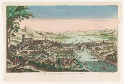 منظر لمدينة جنيف من بحيرة جنيف La ville de Geneve (العنوان على الكائن) بواسطة جان فرانسوا دومون