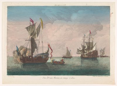 المناظر البحرية مع السفن والقوارب في بحر هادئ الهدوء البحري ودرجات الحرارة (العنوان على الكائن) بواسطة جان فرانسوا دومون