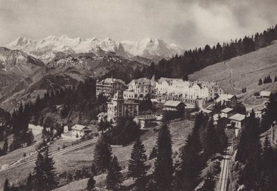 فندق Grand ، Rigi Kaltbad ، يقع في سكة حديد مسننة Vitznau Rigi Kulm (b / w photo) بواسطة جين جابريل