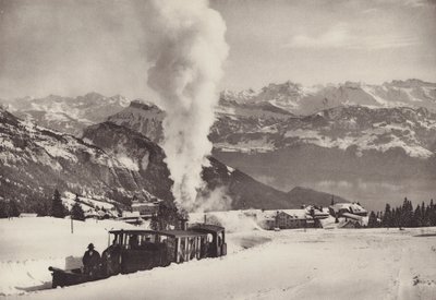 Rigi Kaltbad ، قطار الرياضات الشتوية في Vitznau Rigi Bahn (صورة b / w) بواسطة جين جابريل