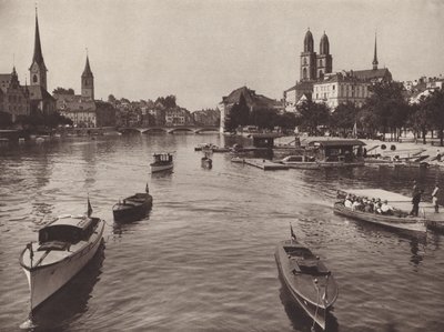 سويسرا: زيورخ من Quaibrucke (b / w photo) بواسطة جين جابريل