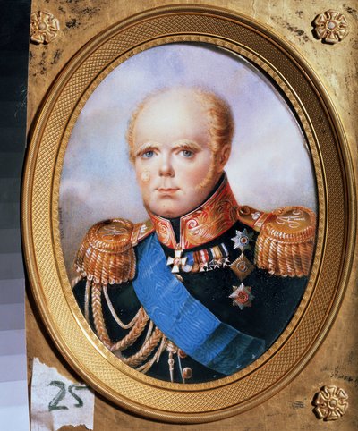 صورة لدوق روسيا الأكبر قسطنطين بافلوفيتش (1779-1831) (صورة لدوق روسيا الأكبر قسطنطين بافلوفيتش). رسم جان هنري بينر (1776-1836). لوحة مائية على ورق بواسطة جان هنري بنر