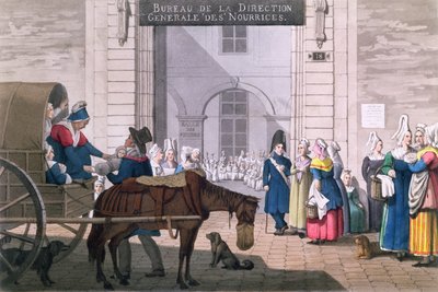 Le Bureau des Nourrices في باريس ، حوالي 1820 (نقش الألوان) بواسطة جان هنري مارليت