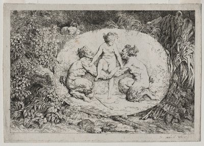 Bacchanales: حورية يدعمها اثنان من الساتير بواسطة Jean-Honore Fragonard