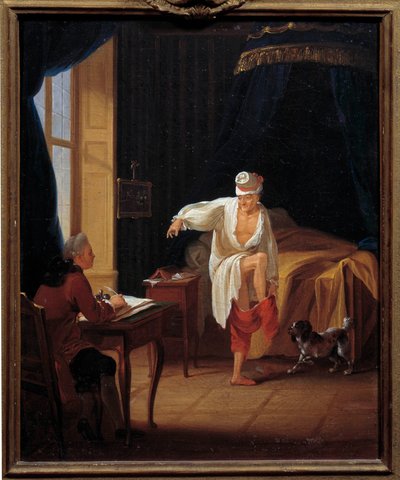قام الكاتب والفيلسوف فولتير (1694-1778) بصعوده وهو يملي على سكرتيرته كوليني لوحة فيرني بواسطة جان هوبر (1721-1786) شمس القرن الثامن عشر. ٠،٣٧ × ٠،٣١ م متحف باريس كرنافاليه بواسطة جين هوبر