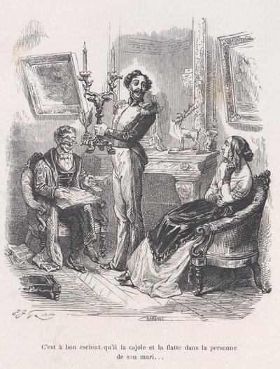 من الجيد أن يقنعها ويغزلها أمام زوجها. من Little Miseri ... ، 1843. بواسطة جان إغنايس إيسيدور جيرار