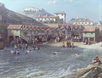 بداية السباحة البحرية في ميناء بياريتز القديم ، 1858 زيت على قماش من 175215 بواسطة جان جاك ألبان دي ليزجاليري
