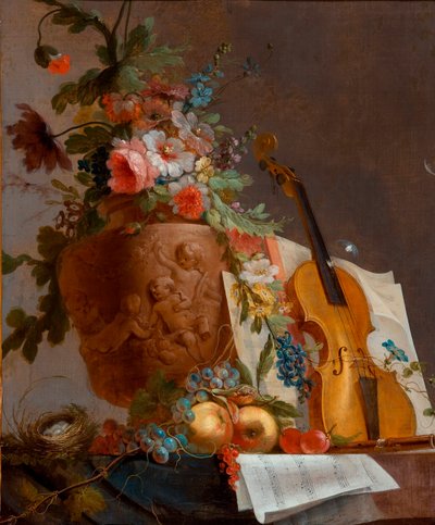 "الحياة الساكنة بالورود والكمان" لوحة رسمها جان جاك باشيلييه (1724-1806) حوالي عام 1750 - ألوان زيتية على قماش - 88.9x73.5 - معرض الفنون بجنوب أستراليا بواسطة جان جاك باشيلير