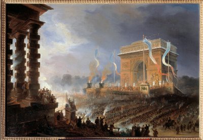 Fete de la fraternite à l'Arc de Triumphe de l'Etoile Parade بعد توزيع الأعلام مساء 20 أبريل بواسطة جان جاك شامبين