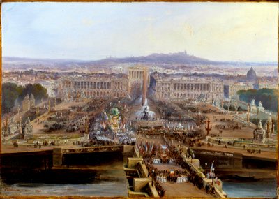 ثورة 1848: عيد الكونكورد في 21 مايو 1848 ، الخروج من ساحة الكونكورد للشركات العمالية المتوجهة إلى الشانزليز دي مارس. رسم على ورق maroufle لجين جاك شامبين (1796-1860) 1848 Dim. 0.31 × 0.44 م. باريس ، متحف كارنافالي بواسطة جان جاك شامبين