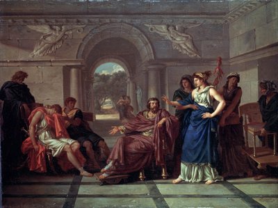 هيلين تتعرف على Telemachus ، ابن أوديسيوس (هيلين تعرف على Telemachus ، ابن أوديسيوس). مشهد من الأساطير اليونانية ، في ملحمة هوميروس (أواخر القرن الثامن قبل الميلاد). رسم جان جاك لاغريني (1739-1821) ، زيت على خشب بواسطة جان جاك الثاني لاغريني