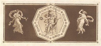 مينيرفا جالسًا في مثمن زخرفي ، مع صورة إلى اليسار واليمين في الليل ... ، 1784. بواسطة جان جاك لاغريني