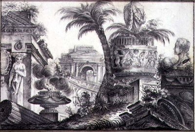 خيال معماري ، حوالي 1760 (فحم وقلم رصاص على ورق) بواسطة جان لوران ليجاي