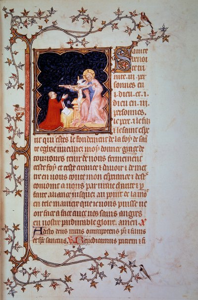 دوق جون الأول من بيري (1340-1416) قبل تمثال الثالوث الأقدس المصغر مأخوذ من المخطوطة (مللي ثانية لات. 18014) "الساعات الصغيرة ليوحنا بيري" "التي أضاءها جون الأسود ، حوالي 1375. باريس ، ب. بواسطة جان لو وورشة عمل (اتر. إلى) نوار