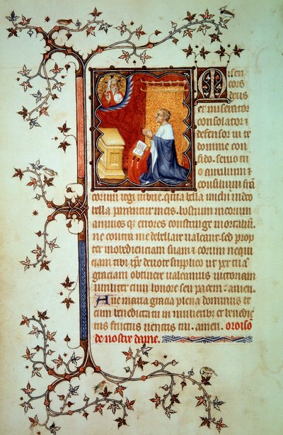 صلى دوق جون الأول من بيري (1340-1416) أمام الله الذي باركه صورة مصغرة من المخطوطة (مللي ثانية لات. 18014) "الساعات الصغيرة لجون بيري" "التي أضاءها جون الأسود ، حوالي 1375. باريس ، ب. بواسطة جان لو وورشة عمل (اتر. إلى) نوار