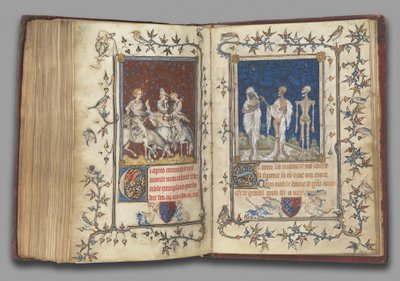 f.321v-322r من كتاب الصلاة لبون لوكسمبورغ ، دوقة نورماندي ، قبل 1349 (تمبرا ، جريساي ، حبر وذهب على رق) بواسطة جان لو وورشة عمل (اتر. إلى) نوار