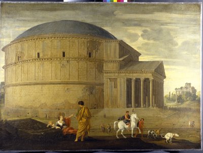 Capriccio view of the Pantheon with the temple of Vespasian (oil on canvas) بواسطة جان لومير