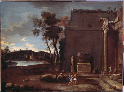 منظر طبيعي مع تابوت. رسم جان لو مير (1597-1659). فن فرنسي ، زيت على قماش. متحف هيرميتاج ، سانت بطرسبرغ بواسطة جان لومير
