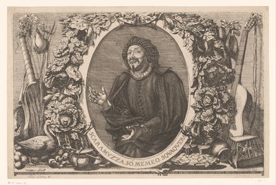 صورة لتيبيريو فيوريلي في de rol of Scaramuccia (Scaramouche) بواسطة جان ليباوتر (منسوب إلى)